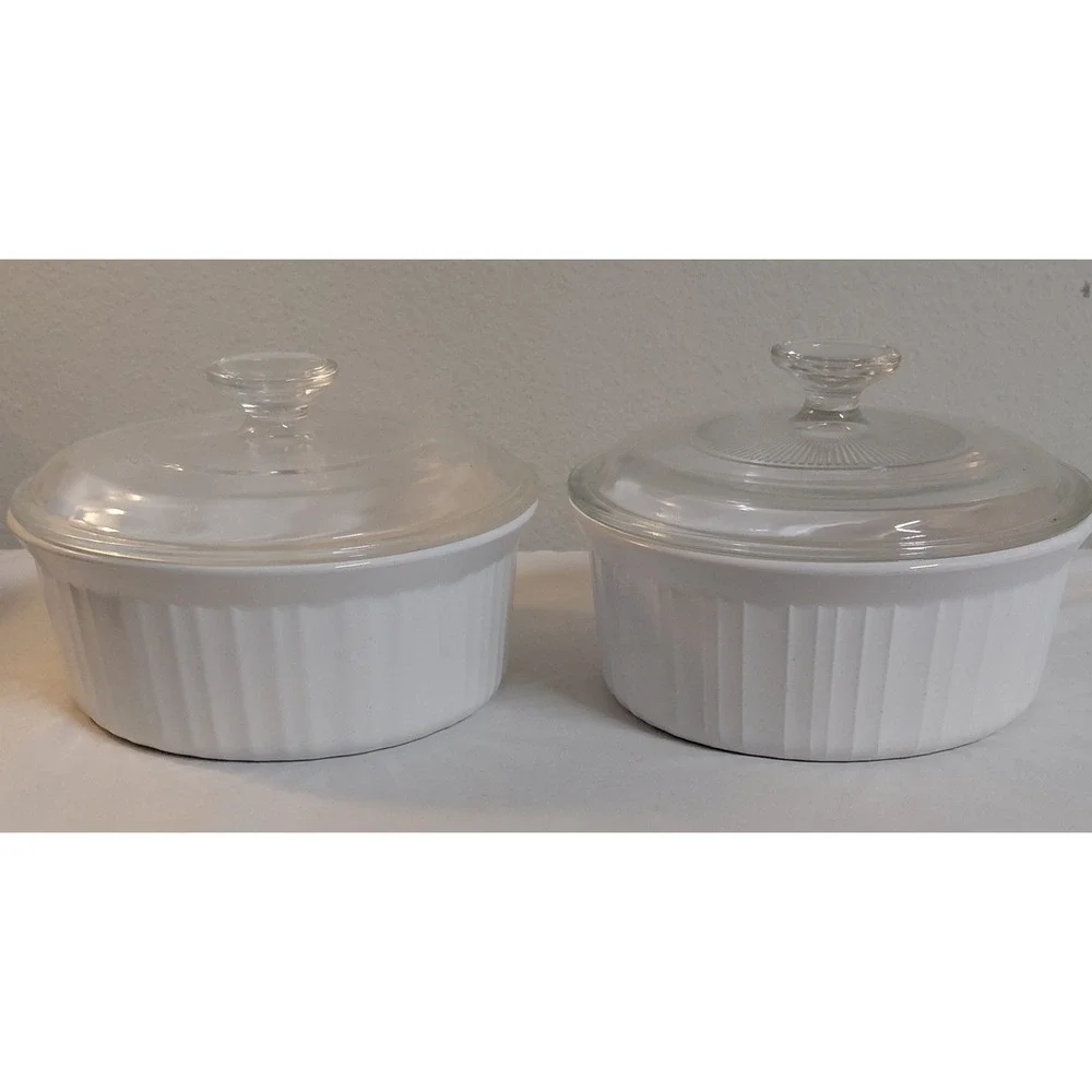 Vintage CorningWare French White 1.6 Liter Round Covered Casserole Dishes F-5-B